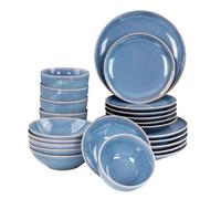levandeo Vajilla de 24 piezas para 6 personas, gres, color azul, apto para microondas, apto para lavavajillas, diseño moderno