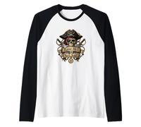 Levanta el Infierno y zarpa Pirate Skull Nautical Adventure Camiseta Manga Raglan
