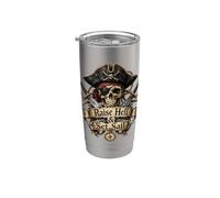 Levanta el infierno y zarpa Pirate Skull Nautical Adventure Vaso térmico de acero inoxidable de doble pared