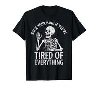 Levanta la Mano si estás Cansado de Todo, sarcástico Camiseta gráfica económica, Hombre, Negro, S