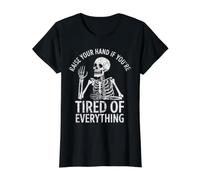 Levanta la Mano si estás Cansado de Todo, sarcástico Camiseta gráfica económica, Mujer, Negro, S
