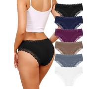 Levao Pack de 6 Bragas de Algodón para Mujer Braguitas Brasileñas Sexys Hipster Suaves de Encaje Transpirables Multipack S-XL