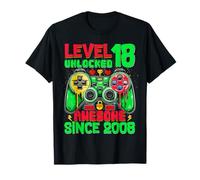 Level 18 Unlocked Since 2008 Son Gamer 18th Birthday Boys Camiseta