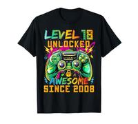Level 18 Unlocked Since 2008 Son Gamer 18th Birthday Boys Camiseta