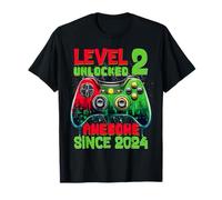 Level 2 Unlocked Since 2024 Son Gamer 2nd Birthday Boys Camiseta