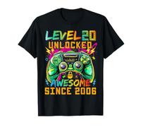 Level 20 Unlocked Since 2006 Son Gamer 20th Birthday Boys Camiseta