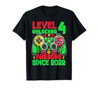 Level 4 Unlocked Since 2022 Son Gamer 4th Birthday Boys Camiseta