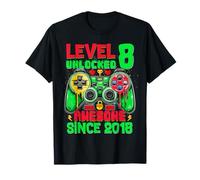 Level 8 Unlocked Since 2018 Son Gamer 8th Birthday Boys Camiseta