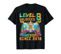 Level 8 Unlocked Since 2018 Son Gamer 8th Birthday Boys Camiseta