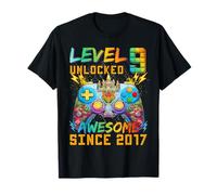 Level 9 Unlocked Since 2017 Son Gamer 9th Birthday Boys Camiseta
