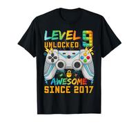 Level 9 Unlocked Since 2017 Son Gamer 9th Birthday Boys Camiseta