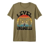 Level Eight Unlocked 8th Birthday tee Video Game 8 Year Old Camiseta Premium