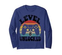 Level Eight Unlocked 8th Birthday tee Video Game 8 Year Old Manga Larga
