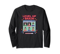 Level Up Brain Nerd Humor Poder Videojuego Fan Gamer Cita Manga Larga