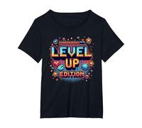 Level Up Edition: Celebración del Logro del Jugador Camiseta, Mujer Tallas Grandes, Negro, 4XL Grande