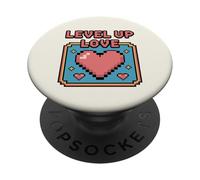Level Up Love Pixel Heart Estilo de Juego - Día de San Valentín PopSockets PopGrip Adhesivo