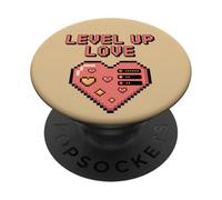 Level Up Love Pixel Heart Estilo de Juego - Día de San Valentín PopSockets PopGrip Adhesivo