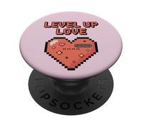 Level Up Love Pixel Heart Estilo de Juego - Día de San Valentín PopSockets PopGrip Adhesivo