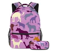 Level Up Your Style, juego de 2 mochilas escolares para niños, mochila de moda y estuche para lápices, para niños, niñas y adolescentes, silueta de animal morado, multicolor, B：29.4x20x40cm\