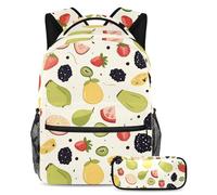 Level Up Your Style, juego de 2 mochilas escolares para niños, mochila de moda y estuche para lápices, para niños, niñas y adolescentes, patrón de frutas amarillas, multicolor, B：29.4x20x40cm\