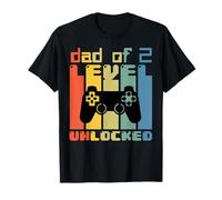 Leveled up to dad of 2 level unlocked Video Gamer - Camiseta Vintage de Videojuegos para Niños - Talla Pequeña - Negra - Manga Larga - Cuello en U - Unisex - Niños