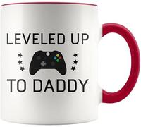 Leveled Up to Daddy, taza de café divertida de 325 ml, taza de cerámica novedosa, G01