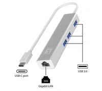 Adaptador USB-C A GIGABIT ETHERNET RJ45 Level One con HUB USB 3.0 3 Puertos