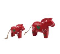 Levemolo 2 Piezas Estatuas Nórdicas de Caballo de Madera Pintadas a Mano, Mini Figura Roja Pequeña para Decoración del Hogar, Arte Sueco Dalecarliano, Adorno Versátil para Sala, Oficina y