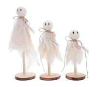 Levemolo 3 Piezas Adornos de Madera con Figuras de Fantasmas Rústicos para Decoración de Halloween Centros de Mesa Terroríficos para Fiestas y Decoración de Interiores y Exteriores