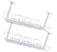 Levemolo Bandeja Organizadora para Gestión de Cables Debajo del Escritorio, 2 Unidades, Soporte sin Taladro, Color Blanco, Almacenamiento Compacto para Cables, Adaptadores y Regletas