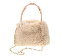 Levemolo Bolso de Felpa Beige Mujer Esponjoso Pelo de Gran Capacidad con Cadena de Perlas, Bolso Bandolera para Invierno y Ocasiones Variadas