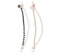 Levemolo Cadena para Teléfono Cuentas de Perla 2 Piezas, Colgante Doble Cadena Negro y Tejido en Tonos Claros, Charm Estético para Celular, Correa Práctica y Elegante para Amuletos