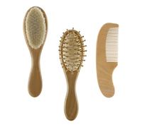 Levemolo Cepillo de Baño para Ñiño 3 Piezas Juego de Cepillo de Lana y Peine con Mango de Bambú Suave para Recién Nacido Accesorios para Cuidado del Ñiño en Casa