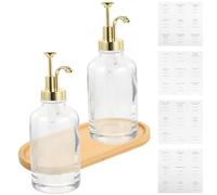 Levemolo Dispensador Diseño de Bomba y Madera de Jarabe para Café de Vidrio Botella Decorativa Dorada Adecuado para Cocina y Café Casero