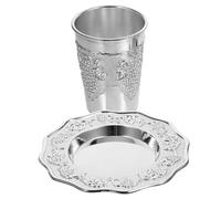 Levemolo Juego de Copa Kiddush en Color Plata con Platillo de Aleación de Zinc Símbolo de Tradición Judía Elegante y Delicado para Celebraciones de Shabat y Pascua