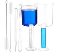 Levemolo Juego de Probetas de Plástico 5 Ml, Vasos de Precipitados Transparentes 100 Ml, Pipetas Gotero 3 Ml y Cepillos para Tubos, Herramientas de Medición de Laboratorio Reutilizable