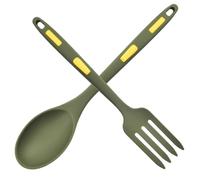Levemolo Juego de Utensilios de Cocina de Silicona Verde para Familias y Hoteles, Tenedor y Cuchara sin Rebabas Bordes Lisos y Redondeados, Resistentes al Calor