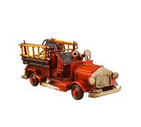 Levemolo Mini Camión de Bomberos de Hierro Forjado Rojo Modelo Decorativo Vintage Europeo Artesanía Metálica para Hogar y Oficina Adorno Creativo para Escritorio Colección Retro