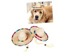 Levemolo Sombrero de Paja para Perros Ajustable con Cordón Transpirable Estilo México para Exteriores y Paseos, Tamaño S Beige, Protección Solar Cómoda