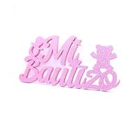 LEVEN Figura MI BAUTIZO OSO de Goma EVA para Fiestas Chicas, Chicos (1cm de Grosor) - Dibujos Simbolos Temática Religión para Eventos, Cumpleaños - Figuras Brillantes DYI (Purpurina y Rosa, S)