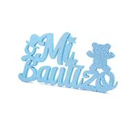 LEVEN Figura MI BAUTIZO OSO de Goma EVA para Fiestas Chicas, Chicos (1cm de Grosor) - Dibujos Simbolos Temática Religión para Eventos, Cumpleaños - Figuras Brillantes DYI (Purpurina y Celeste, S)