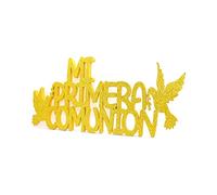Leven Letras MI Primera COMUNIÓN de Goma EVA para Fiestas (1cm de Grosor) - Letras Grandes Infantiles con Purpurina para Comunión Eventos - Figuras Brillantes DIY (Oro Purpurina, M)