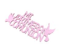 Leven Letras MI Primera COMUNIÓN de Goma EVA para Fiestas (1cm de Grosor) - Letras Grandes Infantiles con Purpurina para Comunión Eventos - Figuras Brillantes DIY (Rosa, M)