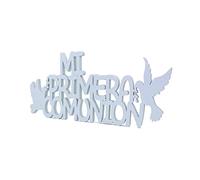 Leven Letras MI Primera COMUNIÓN de Goma EVA para Fiestas (1cm de Grosor) - Letras Grandes Infantiles con Purpurina para Comunión Eventos - Figuras Brillantes DIY (Blanco Purpurina, S)