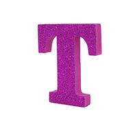 LEVEN Letras Números Símbolos Decorativos para Manualidades de Goma EVA (7,5cm Altura - 1cm Grosor) - Figuras Grandes Infantiles con Purpurina para Cumpleaños Bodas - T - FUCSIA PURPURINA