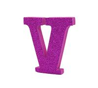 LEVEN Letras Números Símbolos Decorativos para Manualidades de Goma EVA (7,5cm Altura - 1cm Grosor) - Figuras Grandes Infantiles con Purpurina para Cumpleaños Bodas - V - FUCSIA PURPURINA