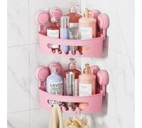 LEVER LOC - Estantería de ducha sin taladrar, soporte para ducha de esquina, 1 segunda instalación, carga 10 kg, almacenamiento indispensable para azulejos de pared de baño y cocina, color rosa