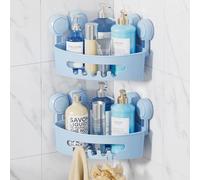 LEVER LOC - Estantería de ducha sin taladrar, soporte para ducha de esquina, 1 segunda instalación, carga 10 kg, almacenamiento indispensable para azulejos de pared de baño y cocina, color azul