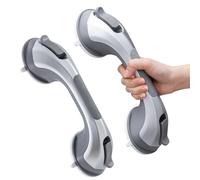 LEVERLOC Agarraderas Baño para Mayores 2 Pack, 31 CM Asidero Ducha de Succión, MAX Hold 110 KG Agarrador Ducha Personas Mayores, Agarre de Seguridad, Barra Baño sin Taladrar y Pasamanos, Plata