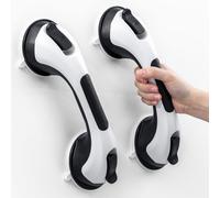 LEVERLOC Agarraderas Baño para Mayores 2 Pack, 31 CM Asidero Ducha de Succión, MAX Hold 110 KG Agarrador Ducha Personas Mayores, Agarre de Seguridad, Barra Baño sin Taladrar y Pasamanos, Nergo